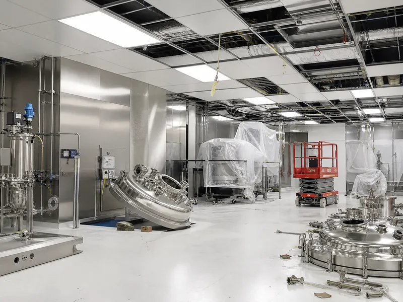Interior demolition inside a pharmaceutical plant process room